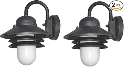 Solus S75VL Nautical Outdoor Wall Light Fixture – Black or White – Composite & Opal Acrylic Lens, LED Bulb Included, Non-Corrosive, Made in USA, (Black, Cool White (4000K), 2 Pack)