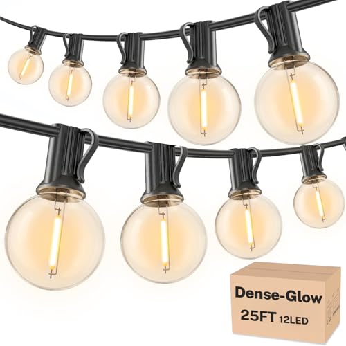 RTTY Outdoor String Lights LED 25 FT, Patio Light Waterproof 13 LED Bulbs