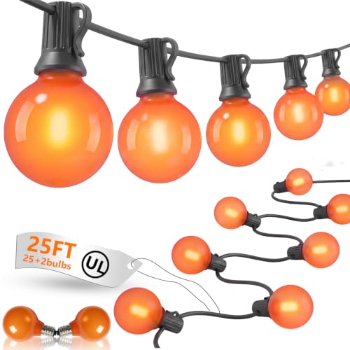 25Ft LED Outdoor Halloween Decorations Lights, 25 G40 Orange Globe Bulbs