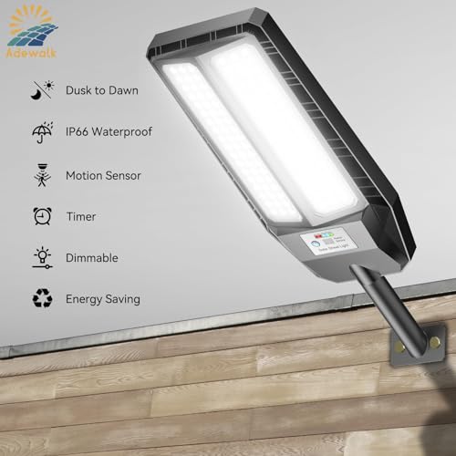 Adewalk 5000W Solar Lights Outdoor - 7000K LED Solar Street Lights Outdoor with Motion Sensor and Remote Control, IP66 Waterproof, Dusk to Dawn for Yard, Patio