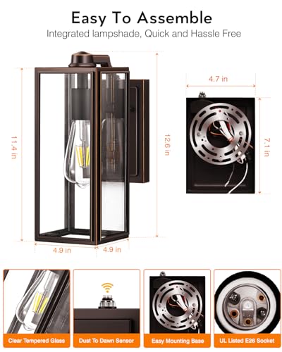 VIANIS Dusk to Dawn Outdoor Light Fixtures Wall Mount, Sensor Porch Lights, Anti-Rust Exterior Wall Sconce Lighting Lamp, Waterproof Coach Lantern for Doorway, Garage