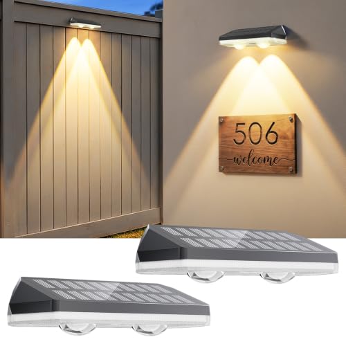 Solar Fence Lights Outdoor,3000/4500/6000K 13 Mode, 2 Pack Fence Lights Solar Powered with Ultra-Bright Lens IP65 Waterproof,Solar Wall Light for Backyard/Step/Patio/Deck/Stair/Railings
