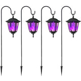 Dynaming 4 Pack Solar Halloween Flame Hanging Lights Outdoor, Flickering Flame LED Garden Lanterns with 4x38 Inch Shepherd Hooks, Landscape Lighting Waterproof for Lawn Yard Pathway Driveway, Purple