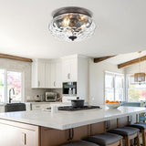 Darkaway Oil-Rubbed Bronze Ceiling Light Fixtures, 3-Light Flush Mount Ceiling Light with Water Ripple Glass Shade for Indoor Outdoor Hallway Kitchen Bedroom Porch Schoolhouse