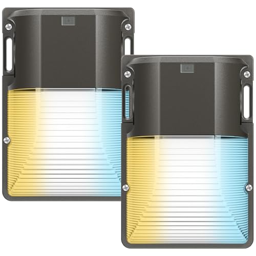 CINOTON 30W LED Wall Pack Light, 3CCT 3600LM, Dusk to Dawn Sensor, 2 Pack