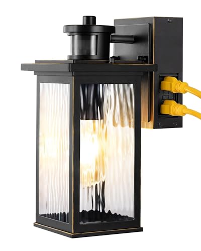 EDISHINE Outdoor Wall Lights with GFCI Outlet, Motion Sensor Dusk to Dawn