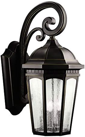 Kichler Courtyard 26.5" 3 Light Outdoor Wall Light with Clear Seeded Glass in Rubbed Bronze | Lumora