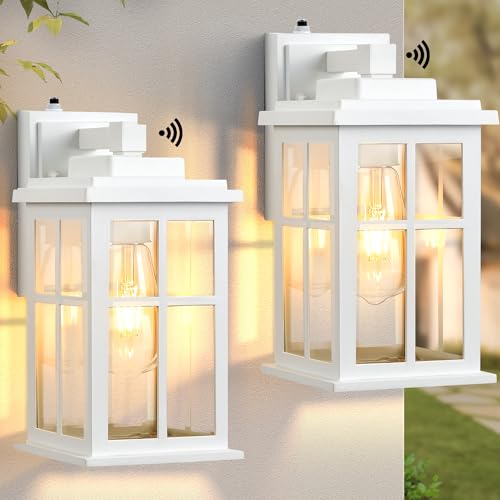 White Outdoor Light Fixture, 2 Pack Dusk to Dawn Exterior Lighting Fixtures, Anti-Rust Porch Lights, Dusk to Dawn Outdoor Lighting for House, Garage, Garden, Entryway, Doorway