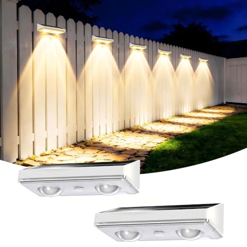 Solar Fence Lights Outdoor, 2 Pack Fence Lights Solar Powered