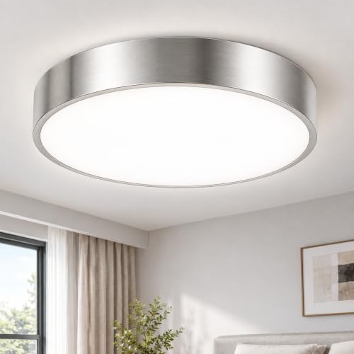 Flush Mount Ceiling Light,Satin Nickel LED Dimmable 3CCT 13"