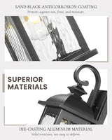 FEMILA Outdoor Wall Light Fixture, 1-Light Exterior Waterproof Wall Sconce, 15" Front Porch Lights, Anti-Rust Matte Black Finish with Water Ripple Glass, 4FD54B BK-WP