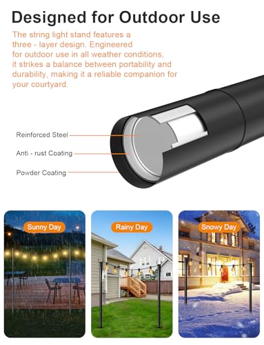 8 Pack String Light Poles for Outside, Adjustable Metal Patio Light Poles