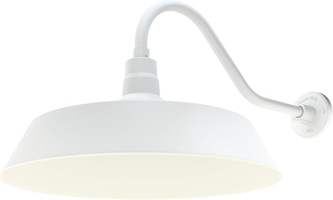 21in. White Oversized Outdoor Gooseneck Barn Light Fixture With 22in. Long Arm - Wall Sconce Farmhouse, Vintage | Lumora