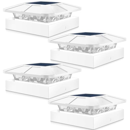 4 Packs 4x4 White Solar Post Cap Lights Outdoor with 3 Modes
