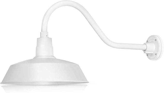 14in. White Outdoor Gooseneck Barn Light Fixture With 22in. Long Extension Arm - Wall Sconce Farmhouse, Vintage | Lumora