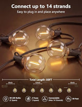 50Ft LED Globe String Lights Shatterproof Waterproof G40 Outdoor Patio String Light with 52 Dimmable LED Bulbs, Hanging Patio Lights for Indoor Bistro Pergola Tents Wedding Party Christmas Decor-Brown