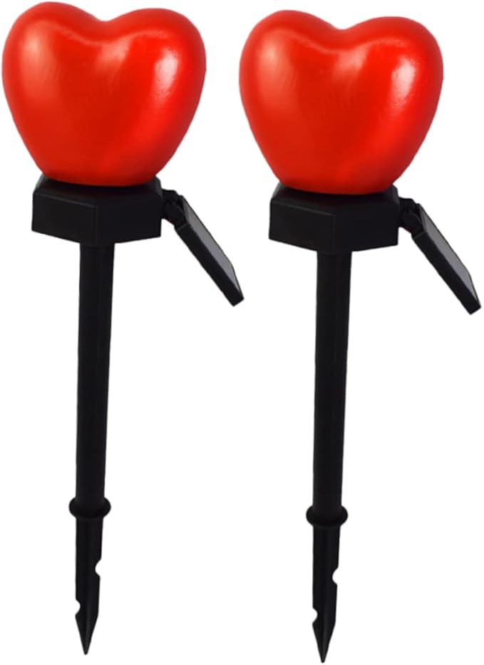 Mikikit 2pcs Heart Shape Solar Lamps for Solar Outdoor Lights Pathway Stake Romantic for Patio Landscape Decor