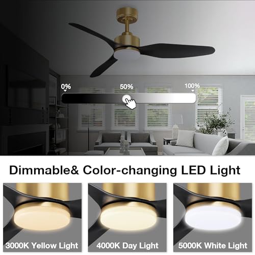 48 Inch Smart Ceiling Fans with Lights Remote,Outdoor Indoor,Gold and Black