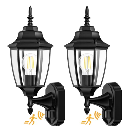 Lamomo Motion Sensor Outdoor Wall Lights Fixtures, 2-Pack Porch Lamp, Black
