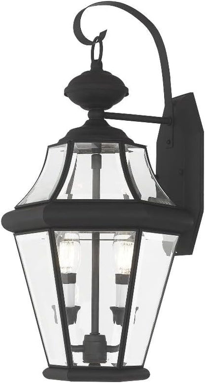 Livex Lighting 2261-02 Outdoor Wall Lantern with Clear Beveled Glass Shades, Polished Brass