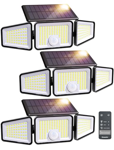 Ensenior Solar Motion Sensor Flood Light with Remote, Black, 3-Pack