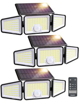 Ensenior Solar Motion Sensor Flood Light with Remote, Black, 3-Pack
