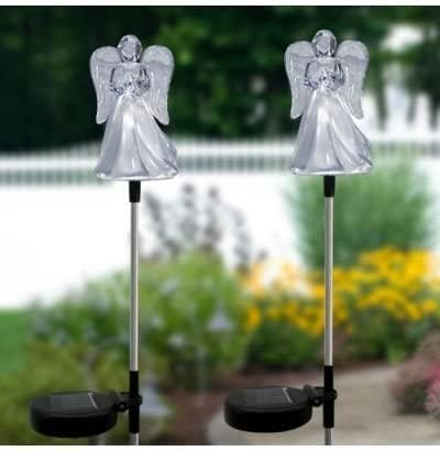 Set of 2 Clear Acrylic Angel Solar Garden Yard Landscape Path Stick LED Lights
