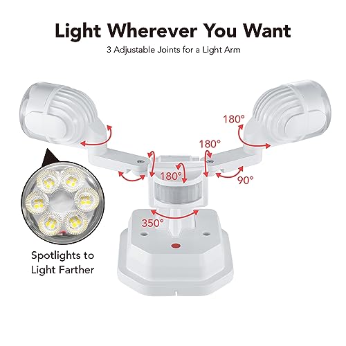 OREiN Motion Sensor Outdoor Lights, 450° Superwide Adjustment Dimmable Dusk to Dawn Flood Lights Outdoor, 5000K/12W (150W Equiv) Outside LED Security Lights IP65, White (Hardwired)