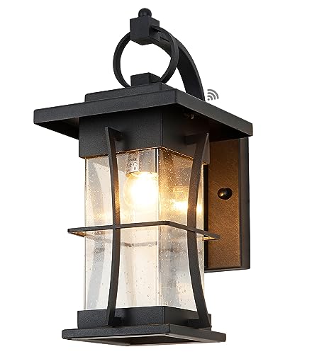 Dusk to Dawn Outdoor Wall Lantern Exterior Light Fixtures Wall Mount Porch Light with Photocell Sensor Waterproof Outside Wall Lights for House, Patio, Garage, Black with Seeded Glass