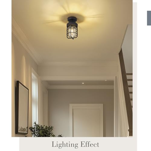 Emliviar Oil Rubbed Bronze Finish 11.1" Semi Flush Light Fixture for Indoor, Farmhouse Semi Flush Mount Ceiling Light with Clear Tempered Glass Shade, GE255LF ORB