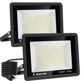 Ceena 2 Pack 240W Plug in LED Flood Light Outdoor, 24000lm Super Bright Floodlight with 5.9FT Wire, IP66 Waterproof 6000K LED Work Light for Basketball Court, Playground, Stadium