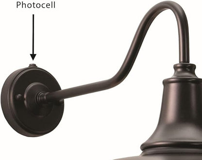 VAXCEL Dorado 14 in. H 1-Light Dark Bronze and Light Gold Dusk to Dawn Sensor Farmhouse Outdoor Wall Sconce, Gooseneck Steel Shade, Dark Sky Compliant for Exterior Porch Patio Front Door or Garage
