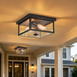 Tarentlight Adjustable Motion Sensor Ceiling Light Fixture Outdoor Modern Design of Squares Flush Mount 2-Light Textured Black with Clear Glass for Your Porch,Garage,Patio,Hallway,Front and Back Yards