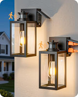 EDISHINE 2 Pack Outdoor Wall Light with Outlet Motion Sensor Dusk to Dawn