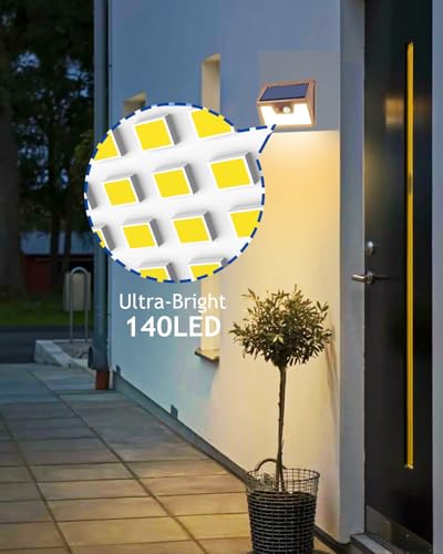 Solar Lights Outdoor Motion Sensor Waterproof, 6Pack 140LED Brown Solar Powered Fence Light, 3 Modes Security Wall Lights for Garden Yard Outside(Warm White)