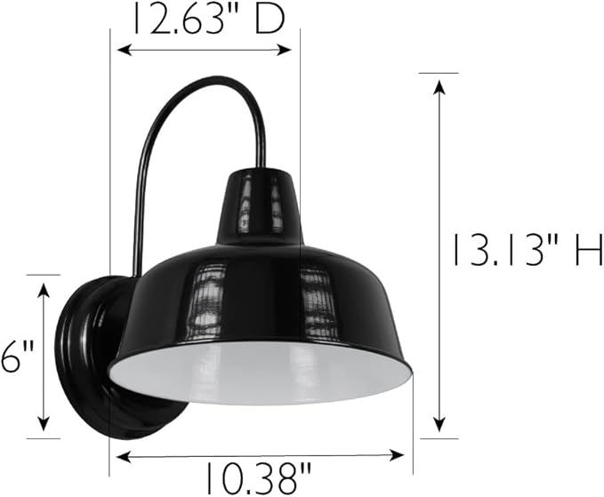 Design House Mason Farmhouse Gooseneck Barn Light, Outdoor Exterior Porch or Patio Wall Light Fixture, Satin Black, 10 Inch Diameter, 1-Pack, 588830-SB