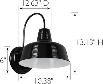Design House Mason Farmhouse Gooseneck Barn Light, Outdoor Exterior Porch or Patio Wall Light Fixture, Satin Black, 10 Inch Diameter, 1-Pack, 588830-SB
