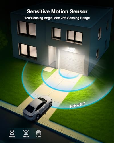 2 Pack Motion Sensor Outdoor Lights with Remote, 4200LM LED Security Light