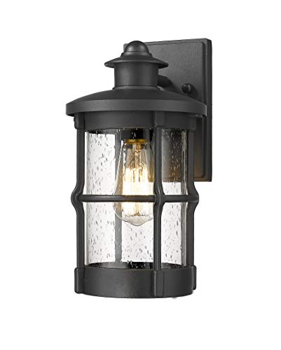 Outdoor Wall Sconces, Outdoor Wall Lights, Exterior Wall Mount Lighting, Exterior Fixture in Black Finish with Seeded Glass for Porch, Garage, Patio, Hallway, Entryway, Black 1 Pack