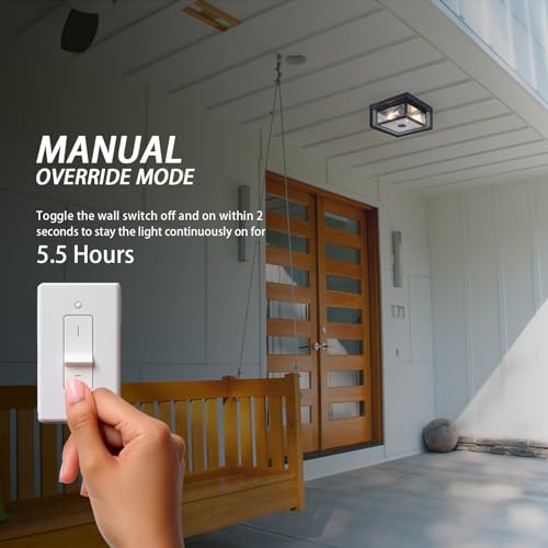 CALOKES Motion Sensor Outdoor Ceiling Light - Industrial Style, Flush Mount, Dual Box Frame with Water Ripple Glass Design - Perfect for Porch, Garage, and Entryway, Time and Sensitivity Adjustable