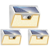 Solar Lights Outdoor Motion Sensor Waterproof, 3Pack 140LED White Solar Powered Fence Lights, 3 Modes Security Wall Lights for Garden Yard Outside Warm