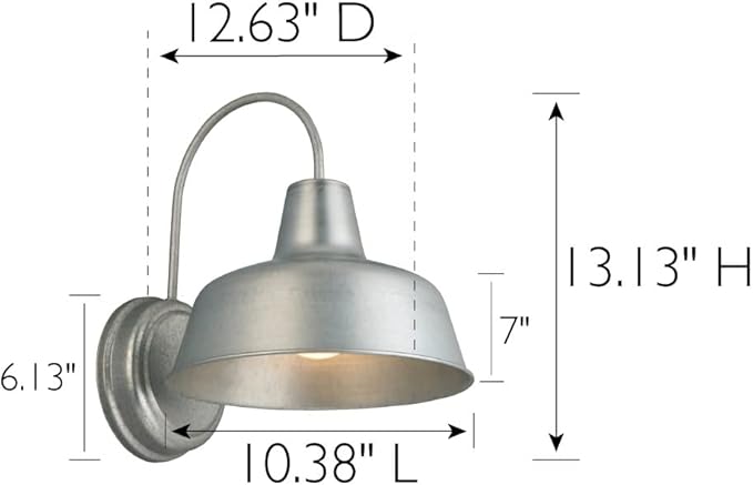 Design House Mason Farmhouse Gooseneck Barn Light, Outdoor Exterior Porch or Patio Wall Light Fixture, Galvanized Gray Paint, 10 Inch Diameter, 1-Pack, 579383
