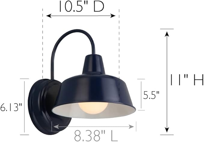 Design House Mason Farmhouse Gooseneck Barn Light, Outdoor Exterior Porch or Patio Wall Light Fixture, Navy, 8 Inch Diameter, 1-Pack, 579334