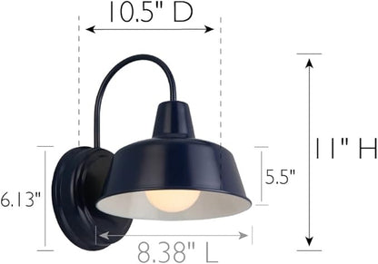 Design House Mason Farmhouse Gooseneck Barn Light, Outdoor Exterior Porch or Patio Wall Light Fixture, Navy, 8 Inch Diameter, 1-Pack, 579334