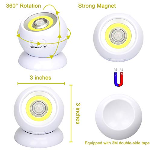Lebote Motion Sensor Light Battery Powered Wall Light Battery Operated Motion Spotlight Waterproof Indoor/Outdoor LED Motion Lights for Garage Porch Stair Ceiling Gate(2 Pack)
