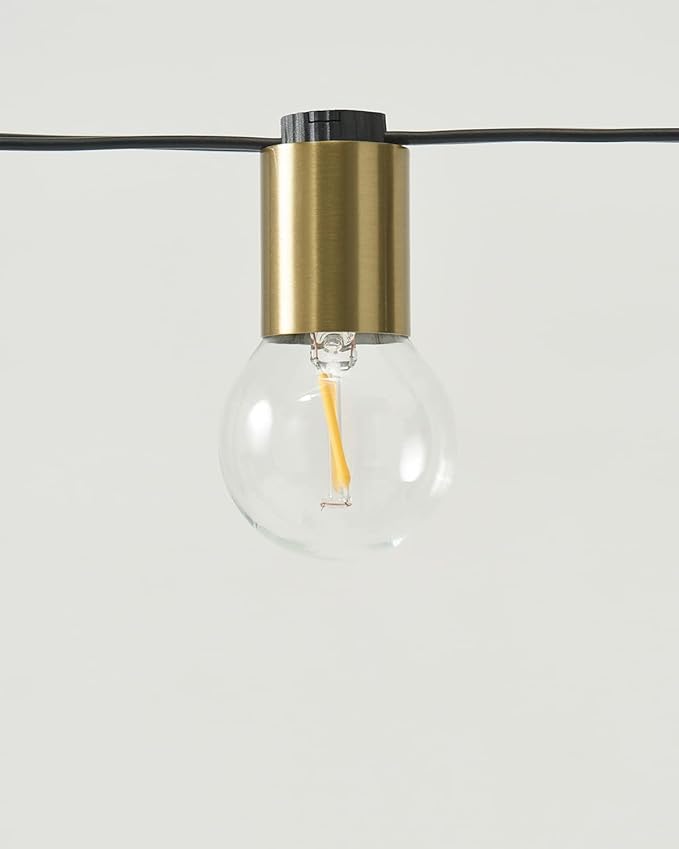 Brightech Glow LED String Lights - 26 Ft Commercial Grade Patio Lights with Brass Accents - Outdoor Waterproof | Lumora