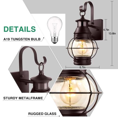 Lamomo Bronze Outdoor Light,Exterior Front Porch Lights for House,Dusk to Dawn Motion Sensor Lights,Waterproof Anti-Rust Wall Mount Lantern for Outside,Garage(NO Bulb)