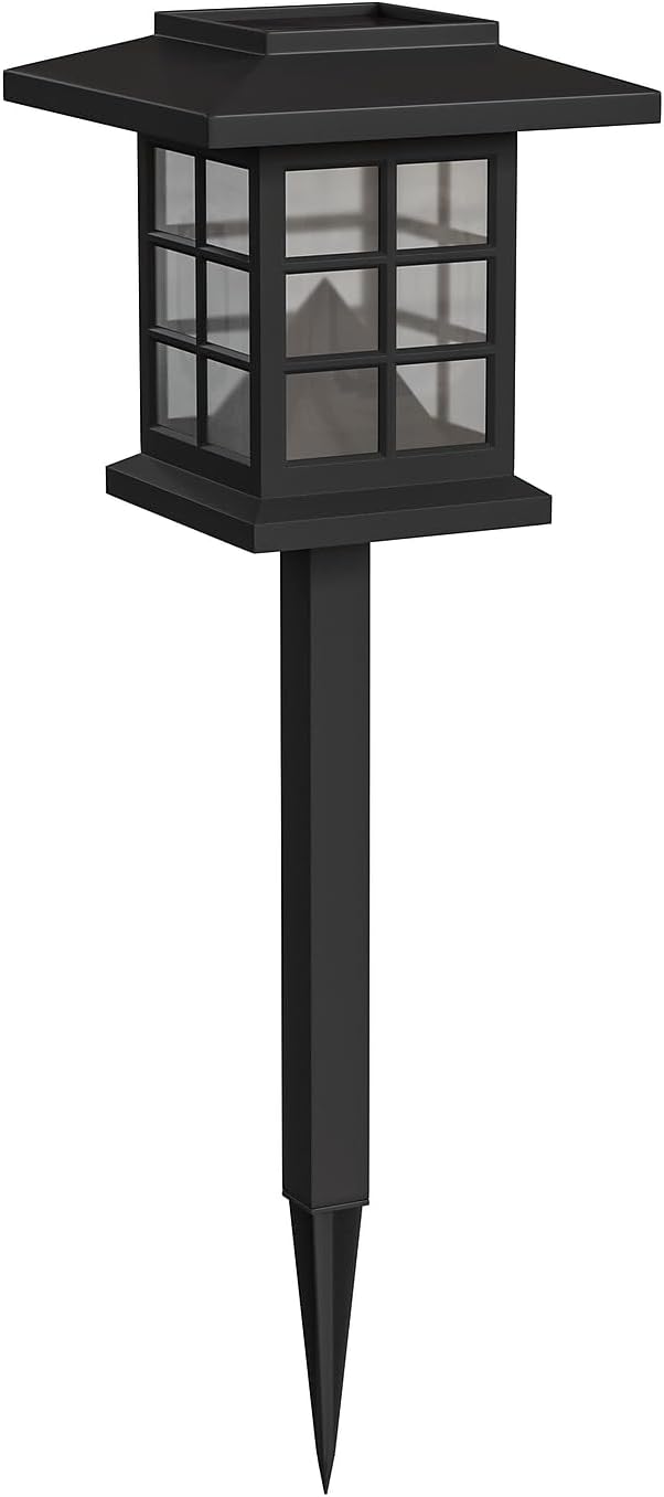 Flash Furniture Halsey Lantern Style LED Solar Lights - All-Weather Black Outdoor Solar Powered Lights - Landscape Lighting for Pathway, Garden, & Yard, 4x4x16, 8 Pack