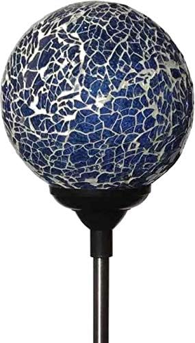Solar Blue Mosaic Glass Ball Light (Ocean Blue Color), Garden Decor Stake Multi-Color Color Change Yard LED Lamp Light