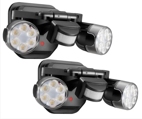 OREiN Motion Sensor Outdoor Security Lights, Dual-Head Adjustable LED Flood Lights, 3 Modes (Motion/Manual/Dusk to Dawn), 150W Equivalent, 5000K, IP65 Waterproof, Hardwired, Black (2 Pack)